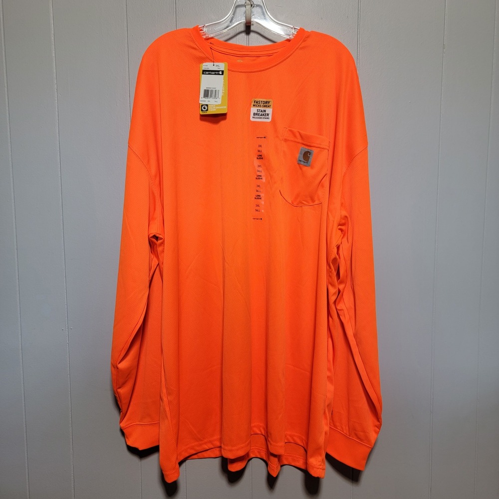 Carhartt Force Mens 3XL Tall Orange Long Sleeve Relaxed Fit Pocket T-Shirt NWT